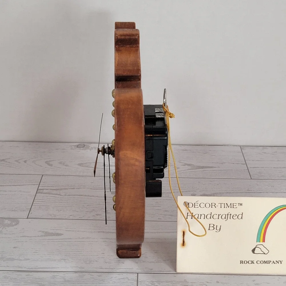 Teapot Wall Clock Wood Handcrafted NEW Decor-Time Vintage Brown Kitchen Battery